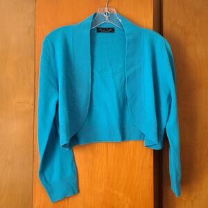 Womens Claudia Nichole 100% Cashmere Bolero Cardigan Blue Medium Coquette